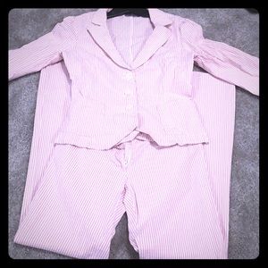 Pink & White Striped Seersucker Pant Suit